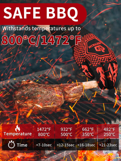 ARFNKIM BBQ Oven Gloves, 1472℉ 3-Layers Heat Resistant Oven Mitts Silicone Non-Slip Cooking Gloves for Barbecue, Grilling, Baking, Welding, Smoker (A Pair) (Red) - CookCave