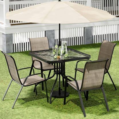 Arlopu 5 Piece Outdoor Patio Dining Set (Umbrella not Included), Porch Furniture with 4 Textline Chairs, 1 Square Glass Table for Garden, Backyard and Poolside, Lawn (Browm) - CookCave