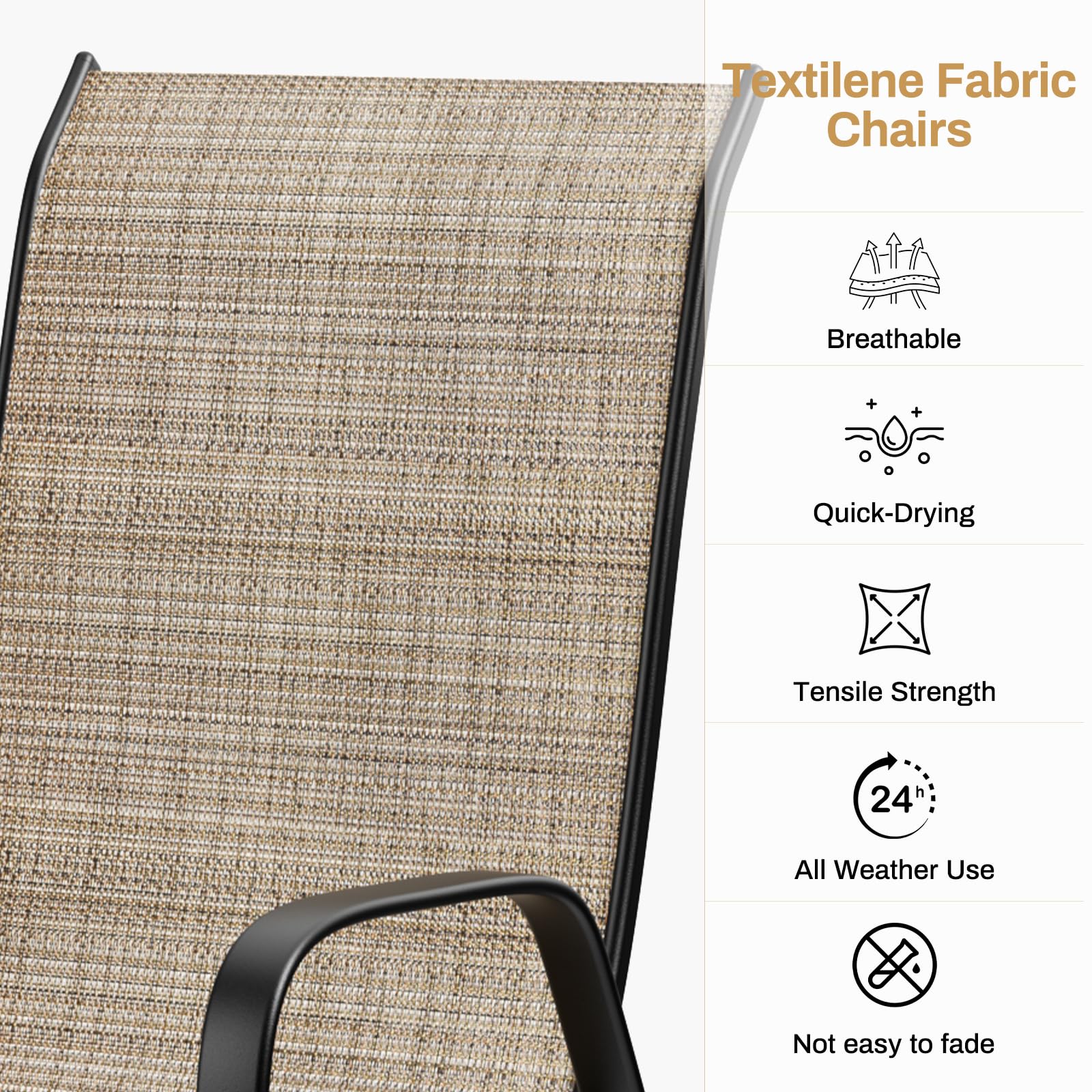 Arlopu 5 Piece Outdoor Patio Dining Set (Umbrella not Included), Porch Furniture with 4 Textline Chairs, 1 Square Glass Table for Garden, Backyard and Poolside, Lawn (Browm) - CookCave