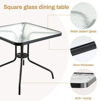 Arlopu 5 Piece Outdoor Patio Dining Set (Umbrella not Included), Porch Furniture with 4 Textline Chairs, 1 Square Glass Table for Garden, Backyard and Poolside, Lawn (Browm) - CookCave