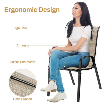 Arlopu 5 Piece Outdoor Patio Dining Set (Umbrella not Included), Porch Furniture with 4 Textline Chairs, 1 Square Glass Table for Garden, Backyard and Poolside, Lawn (Browm) - CookCave