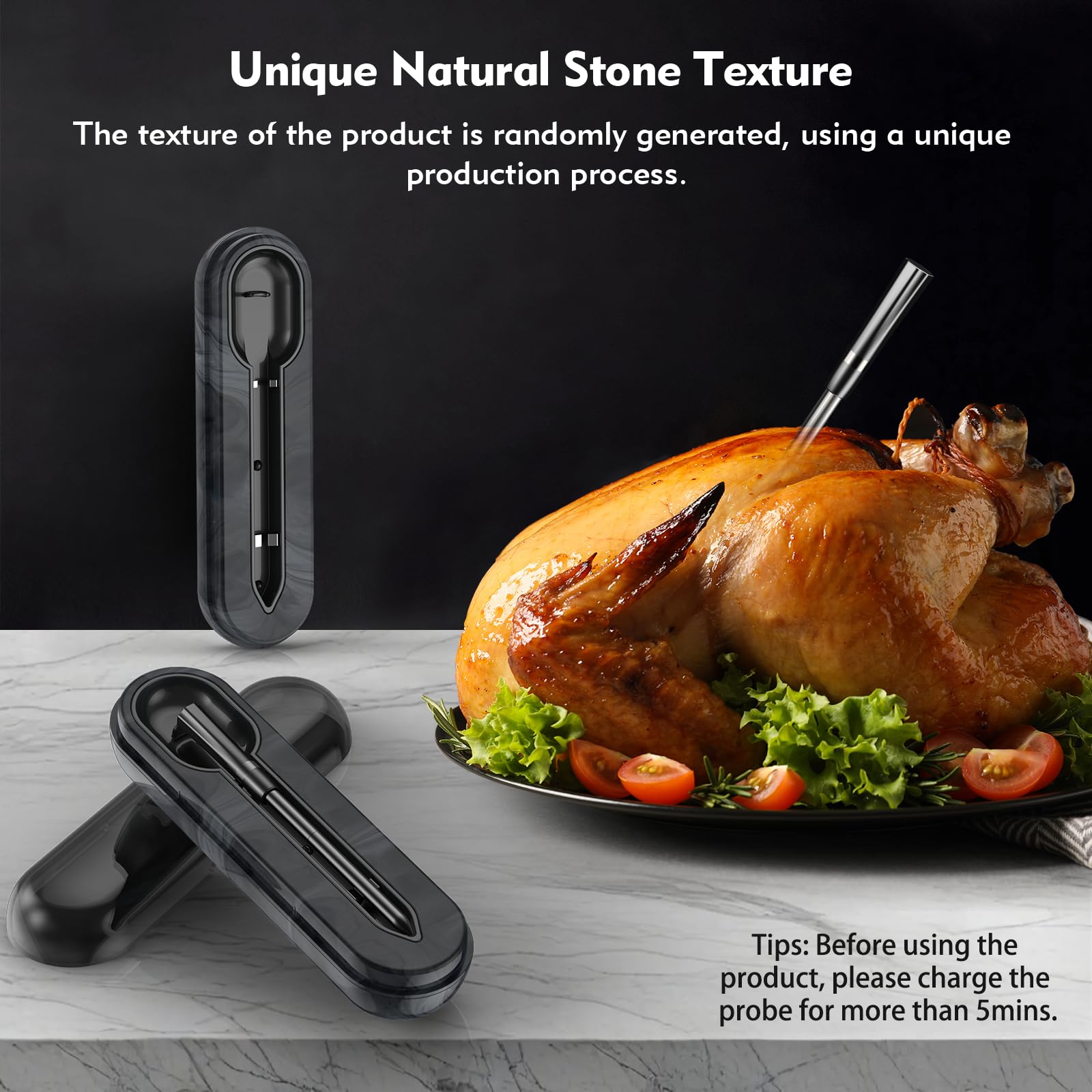 Aurasky Unique Wireless Meat Thermometer, Accurate Temperature Detection Probe, 500FT Remote Monitoring, Dual Alarm, Cooking Meat Thermometer Wireless for Grilling, Smoking, Oven, BBQ, Rotisserie - CookCave