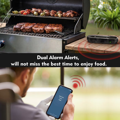 Aurasky Unique Wireless Meat Thermometer, Accurate Temperature Detection Probe, 500FT Remote Monitoring, Dual Alarm, Cooking Meat Thermometer Wireless for Grilling, Smoking, Oven, BBQ, Rotisserie - CookCave