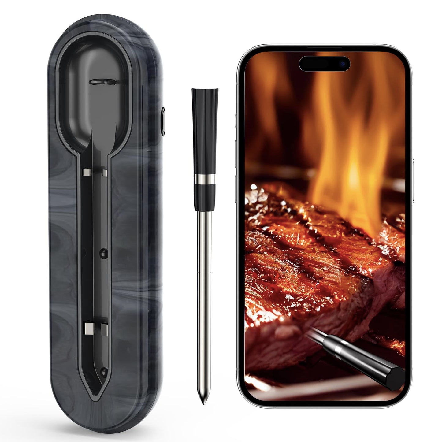 Aurasky Unique Wireless Meat Thermometer, Accurate Temperature Detection Probe, 500FT Remote Monitoring, Dual Alarm, Cooking Meat Thermometer Wireless for Grilling, Smoking, Oven, BBQ, Rotisserie - CookCave