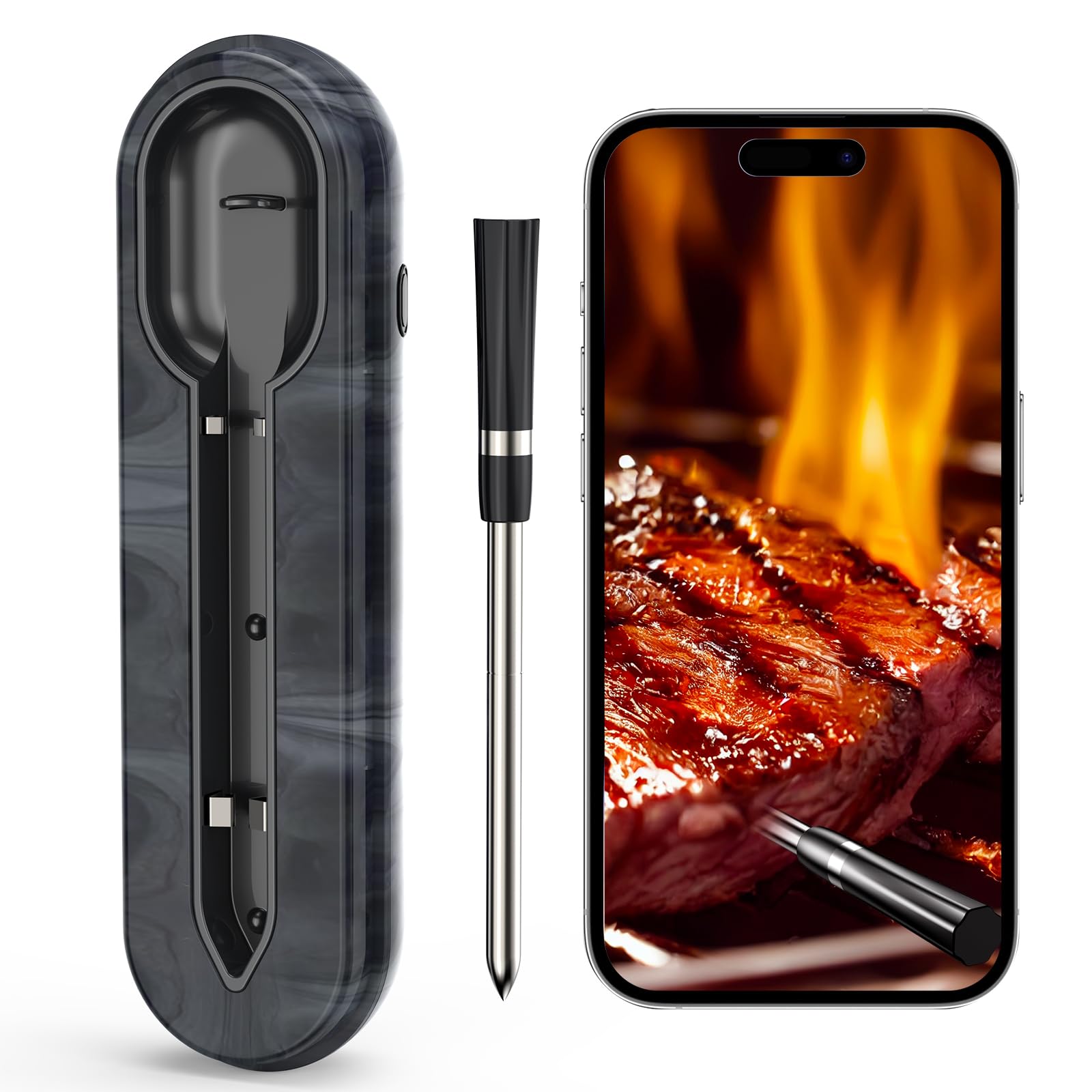Aurasky Unique Wireless Meat Thermometer, Accurate Temperature Detection Probe, 500FT Remote Monitoring, Dual Alarm, Cooking Meat Thermometer Wireless for Grilling, Smoking, Oven, BBQ, Rotisserie - CookCave
