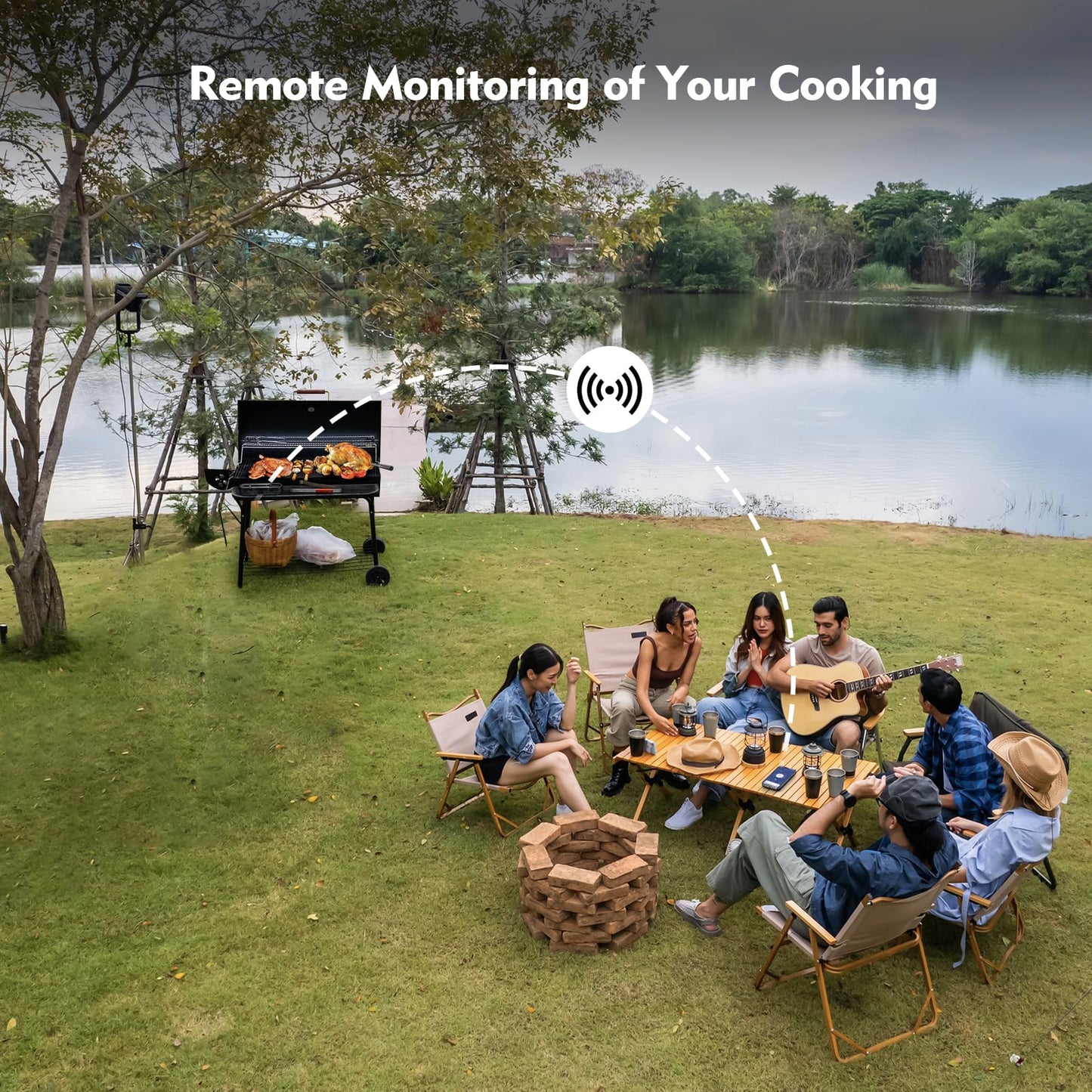 Aurasky Unique Wireless Meat Thermometer, Accurate Temperature Detection Probe, 500FT Remote Monitoring, Dual Alarm, Cooking Meat Thermometer Wireless for Grilling, Smoking, Oven, BBQ, Rotisserie - CookCave