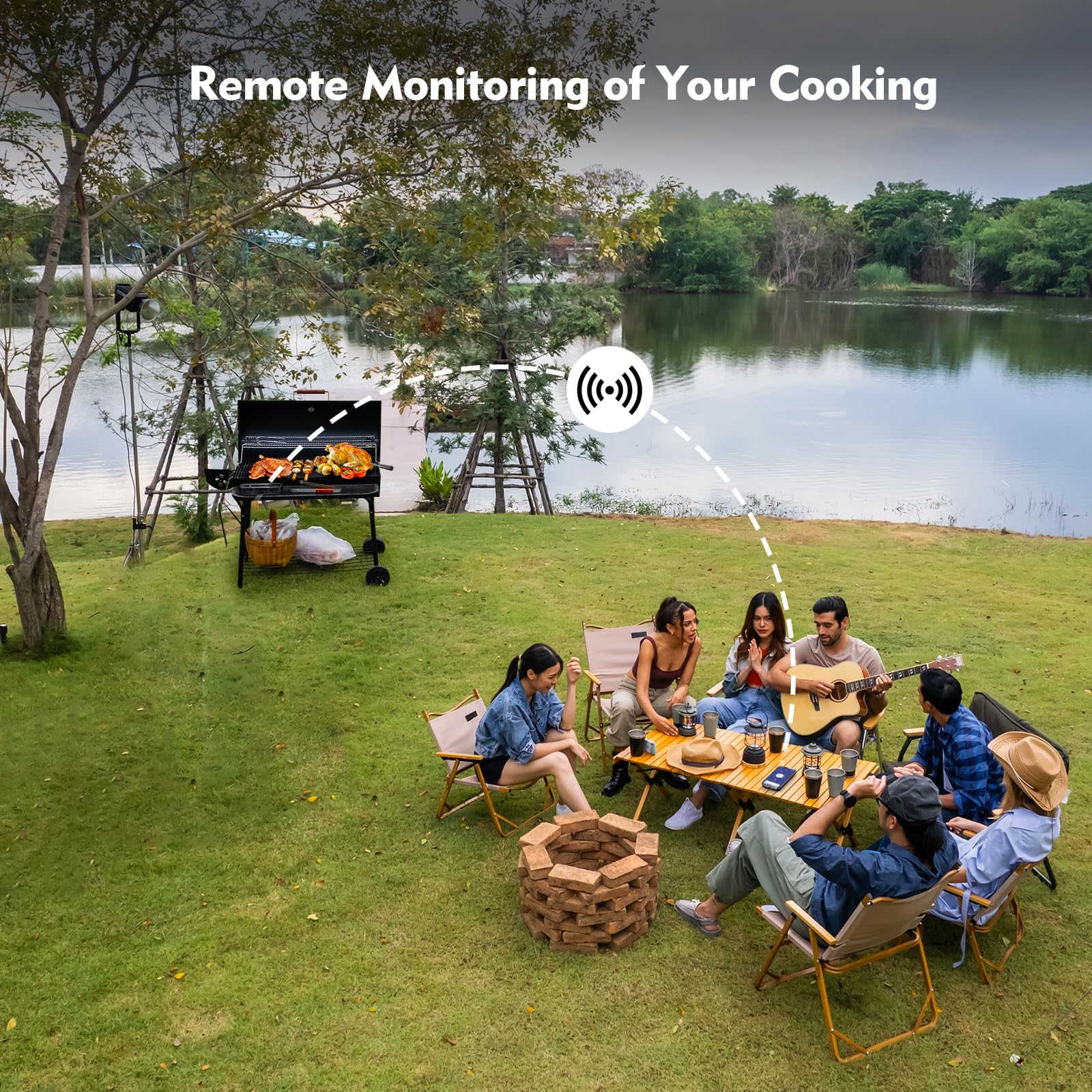 Aurasky Unique Wireless Meat Thermometer, Accurate Temperature Detection Probe, 500FT Remote Monitoring, Dual Alarm, Cooking Meat Thermometer Wireless for Grilling, Smoking, Oven, BBQ, Rotisserie - CookCave