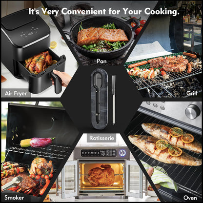 Aurasky Unique Wireless Meat Thermometer, Accurate Temperature Detection Probe, 500FT Remote Monitoring, Dual Alarm, Cooking Meat Thermometer Wireless for Grilling, Smoking, Oven, BBQ, Rotisserie - CookCave