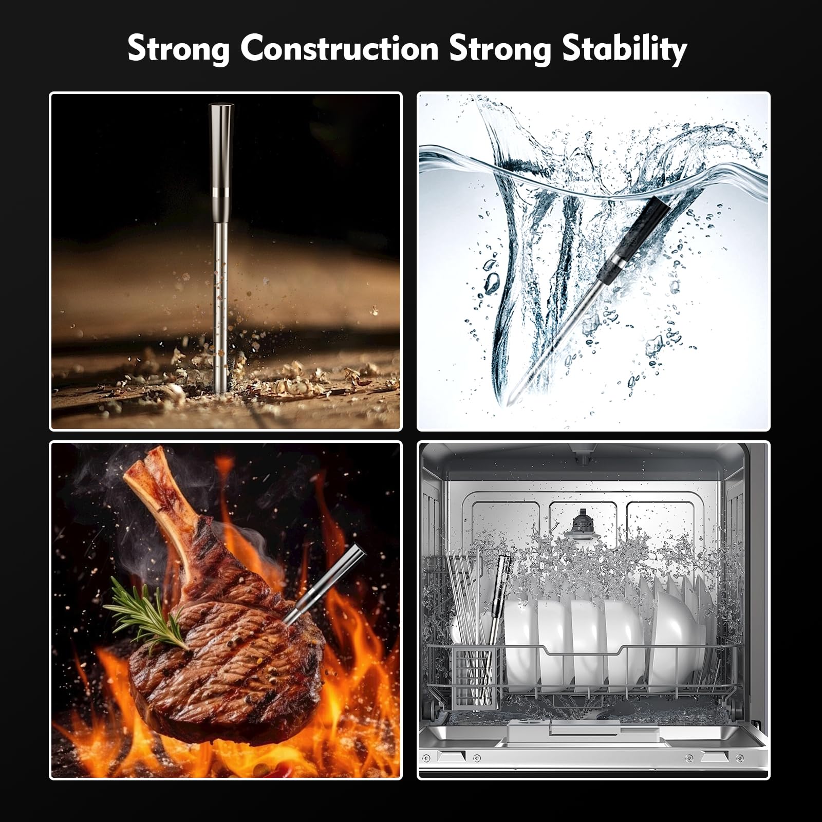 Aurasky Unique Wireless Meat Thermometer, Accurate Temperature Detection Probe, 500FT Remote Monitoring, Dual Alarm, Cooking Meat Thermometer Wireless for Grilling, Smoking, Oven, BBQ, Rotisserie - CookCave