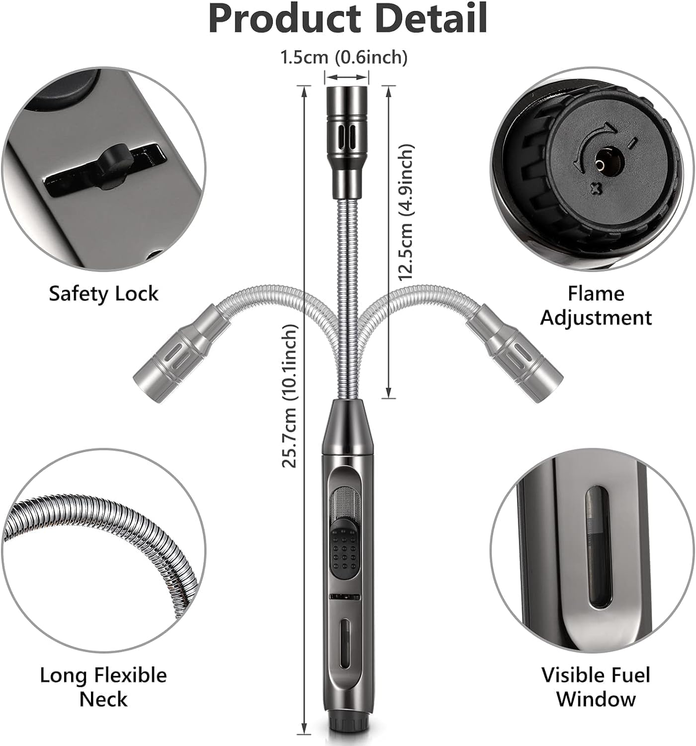 Auratrio Y17 360° Flexible Gas Lighter with Locking Device Storm, Jet Flame Lighter for Fireplace, Kitchen, Candles, BBQ, Oven, Campfire (Not Prefilled) - CookCave