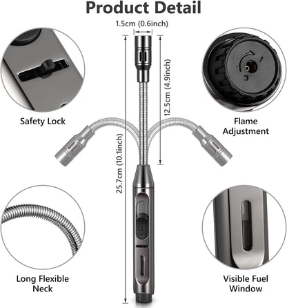 Auratrio Y17 360° Flexible Gas Lighter with Locking Device Storm, Jet Flame Lighter for Fireplace, Kitchen, Candles, BBQ, Oven, Campfire (Not Prefilled) - CookCave