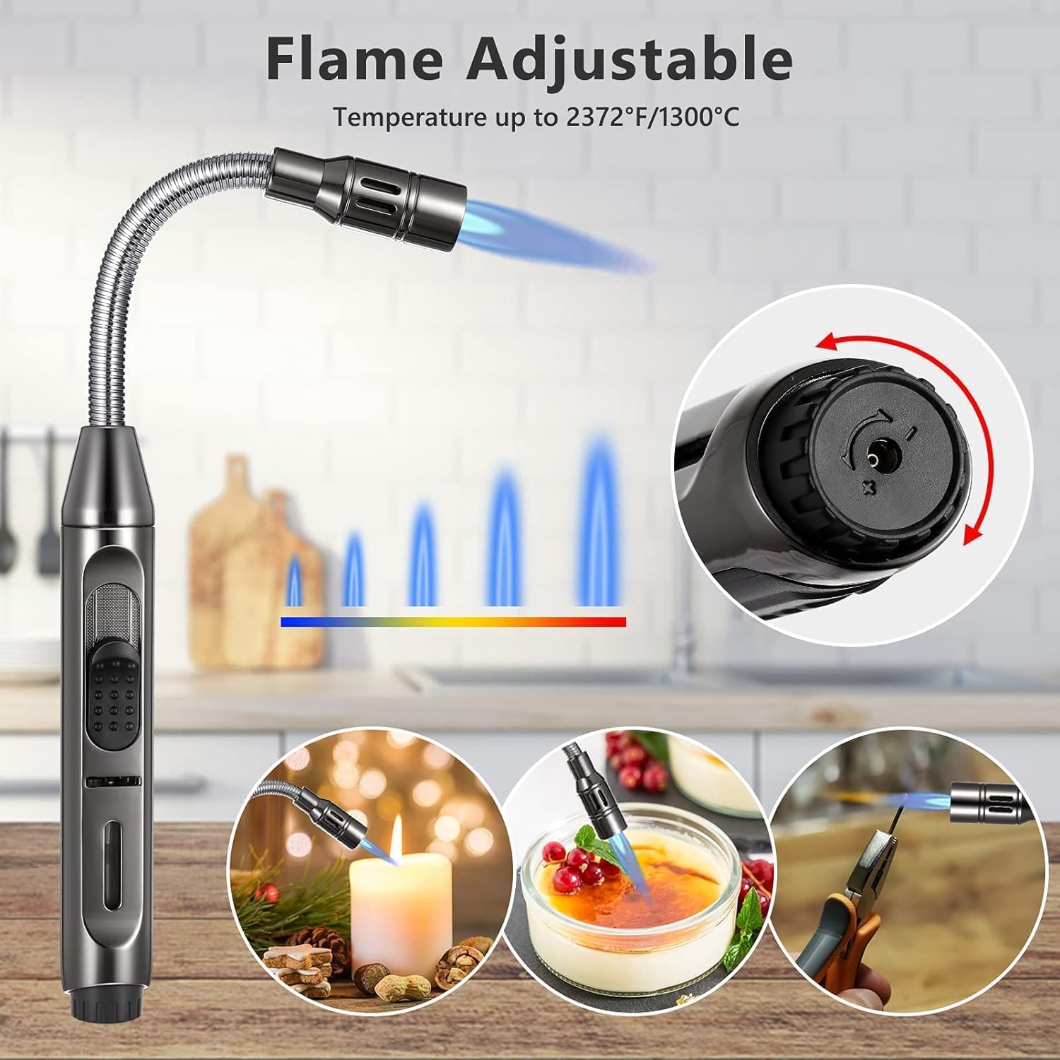 Auratrio Y17 360° Flexible Gas Lighter with Locking Device Storm, Jet Flame Lighter for Fireplace, Kitchen, Candles, BBQ, Oven, Campfire (Not Prefilled) - CookCave