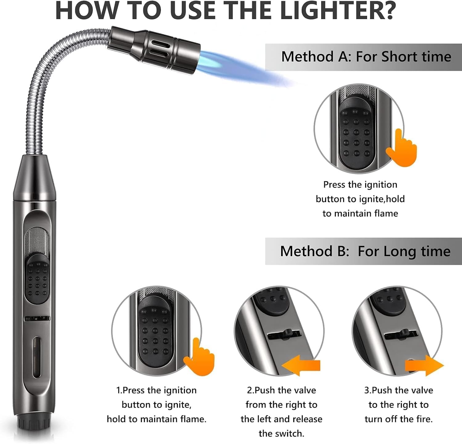 Auratrio Y17 360° Flexible Gas Lighter with Locking Device Storm, Jet Flame Lighter for Fireplace, Kitchen, Candles, BBQ, Oven, Campfire (Not Prefilled) - CookCave