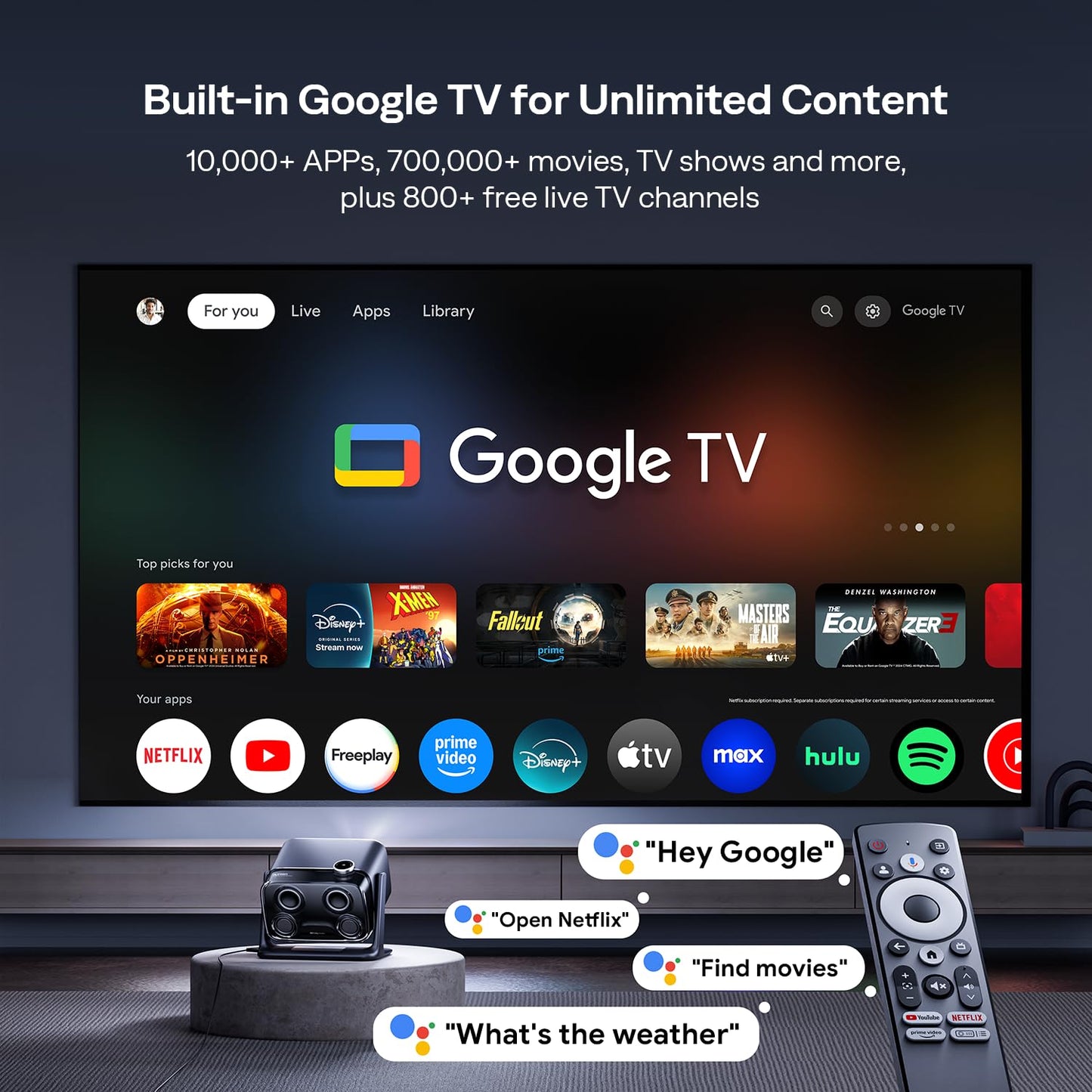 Aurzen BOOM mini Google TV Smart Projector with WiFi and Bluetooth, 4K Supported Outdoor & Home Movie Projector with 20W Speakers DoIby Audio, Real-Time Focus & Keystone, 500 ANSI Lumens, Black - CookCave