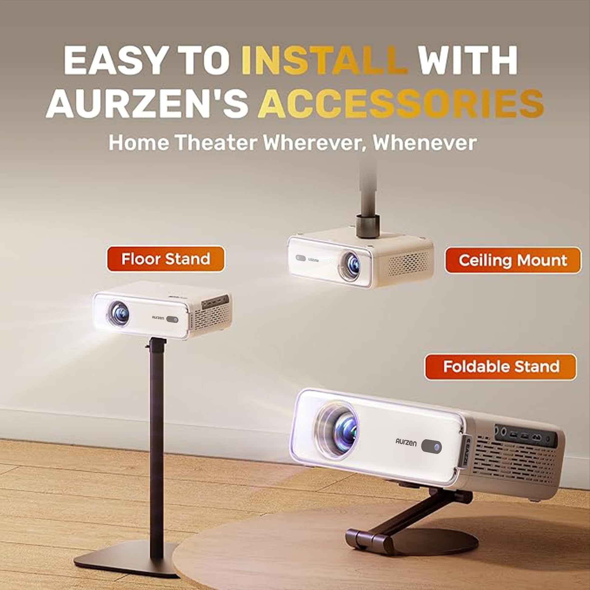 Aurzen EAZZE D1 Smart Projector with WiFi and Bluetooth, Netflix-Officially-Licensed, Auto Focus & Keystone, DoIby Audio, Zoom, Native 1080P Movie, Portable Outdoor Mini Projector, White - CookCave