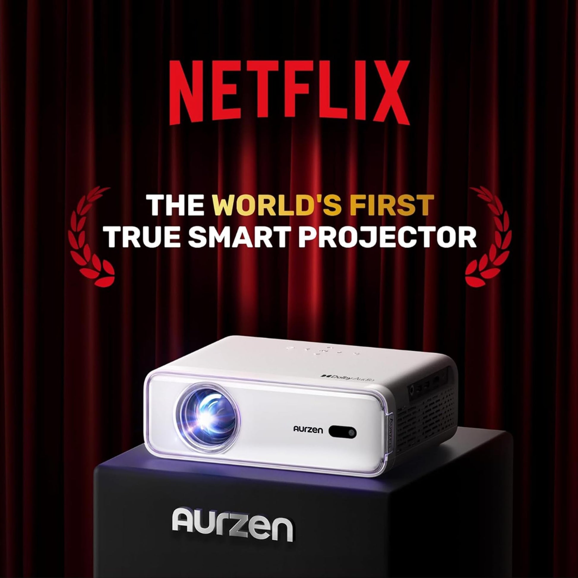 Aurzen EAZZE D1 Smart Projector with WiFi and Bluetooth, Netflix-Officially-Licensed, Auto Focus & Keystone, DoIby Audio, Zoom, Native 1080P Movie, Portable Outdoor Mini Projector, White - CookCave