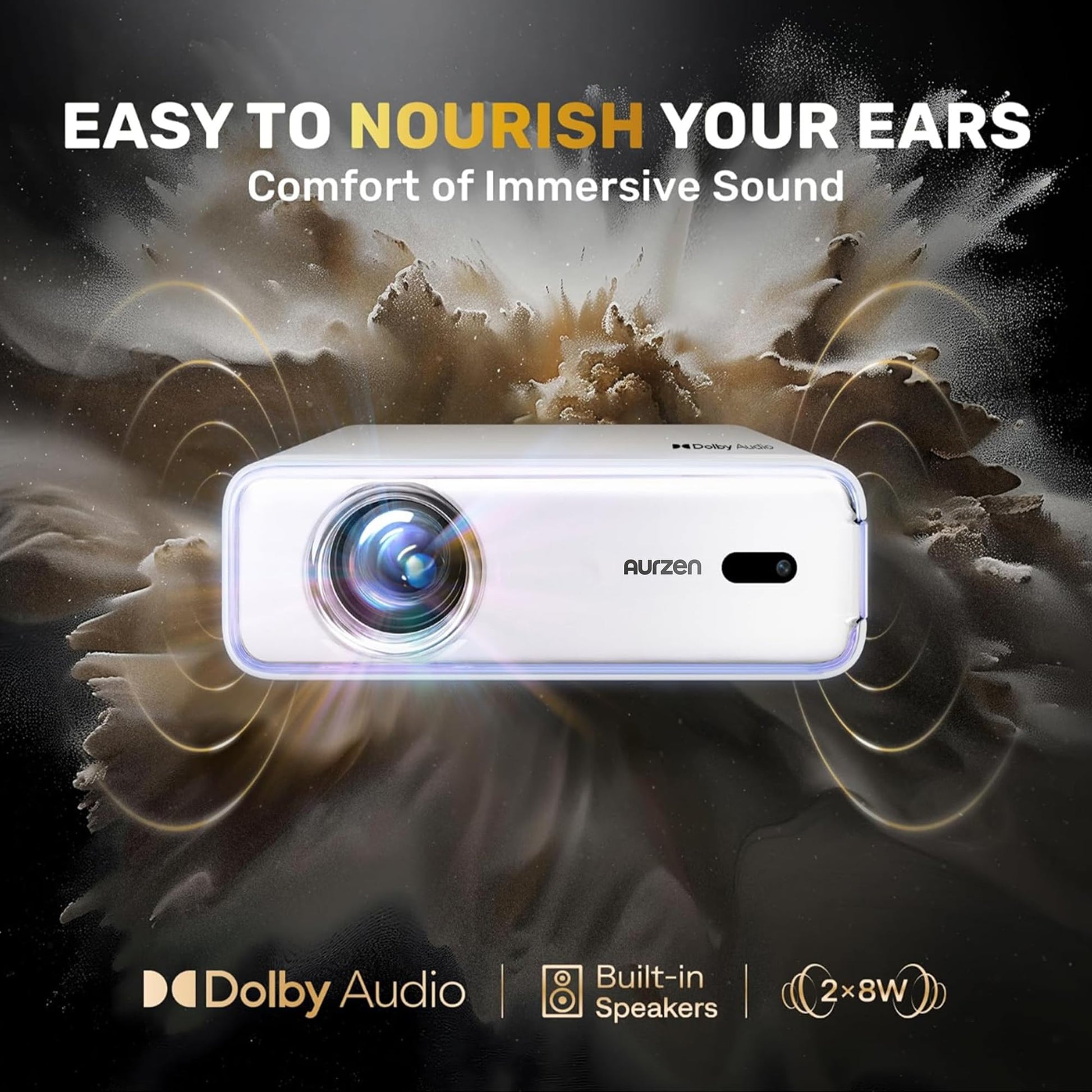 Aurzen EAZZE D1 Smart Projector with WiFi and Bluetooth, Netflix-Officially-Licensed, Auto Focus & Keystone, DoIby Audio, Zoom, Native 1080P Movie, Portable Outdoor Mini Projector, White - CookCave
