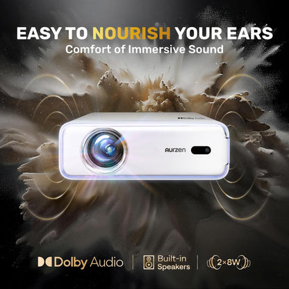 Aurzen EAZZE D1 Smart Projector with WiFi and Bluetooth, Netflix-Officially-Licensed, Auto Focus & Keystone, DoIby Audio, Zoom, Native 1080P Movie, Portable Outdoor Mini Projector, White - CookCave