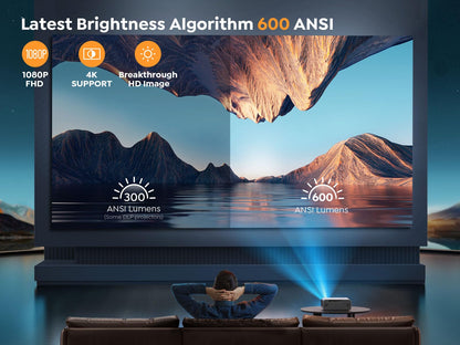 [Auto Focus/4K Support] Projector with WiFi 6 and Bluetooth 5.2, YABER Pro V9 600 ANSI Native 1080P Outdoor Movie Projector, Auto 6D Keystone & 50% Zoom, Home Theater Projector for Phone/TV Stick/PC - CookCave