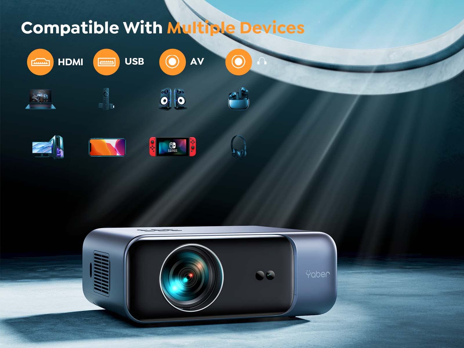 [Auto Focus/4K Support] Projector with WiFi 6 and Bluetooth 5.2, YABER Pro V9 600 ANSI Native 1080P Outdoor Movie Projector, Auto 6D Keystone & 50% Zoom, Home Theater Projector for Phone/TV Stick/PC - CookCave