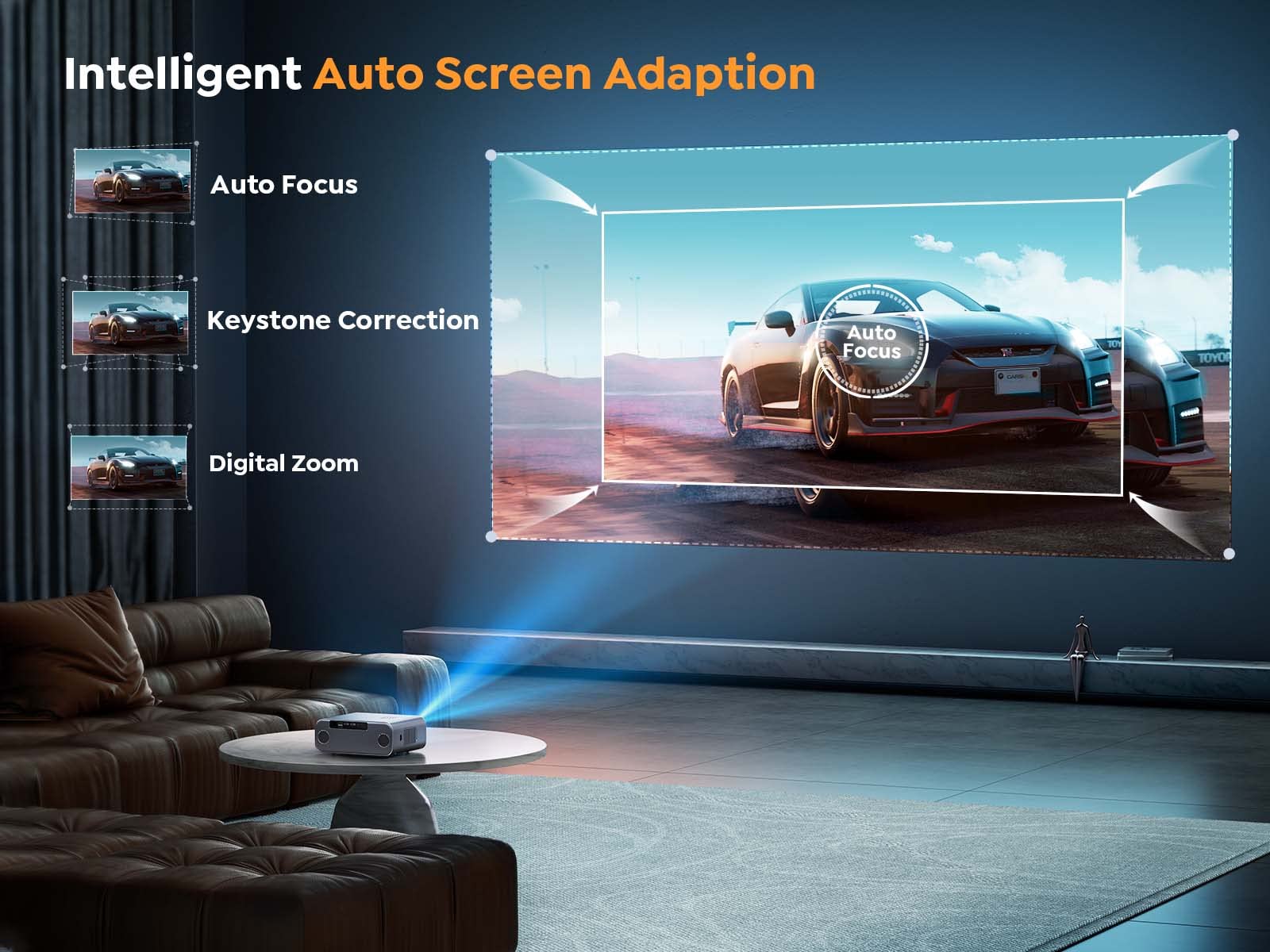 [Auto Focus/4K Support] Projector with WiFi 6 and Bluetooth 5.2, YABER Pro V9 600 ANSI Native 1080P Outdoor Movie Projector, Auto 6D Keystone & 50% Zoom, Home Theater Projector for Phone/TV Stick/PC - CookCave