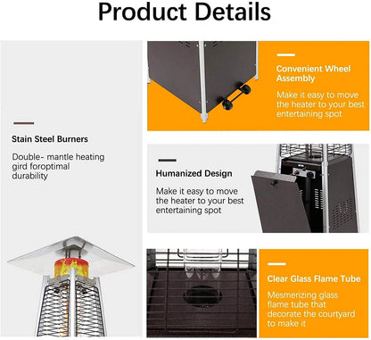 Avenlur Pyramid Patio Heater, 48,000 BTU Outdoor Propane Heater with Quartz Glass Tube, Cover, Ignition & Wheels — Freestanding Gas Heater for Backyard, Deck & Patio - CookCave