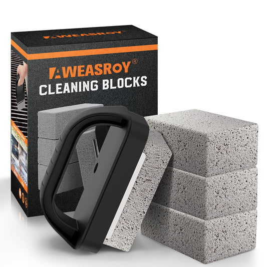 AWEASROY Heavy Duty Grill Cleaner, Grill Cleaning Bricks with Handle, Pumice Griddle Cleaning Stone Removing Stains for BBQ, Swimming Pool, Sink(4 Pack) - CookCave