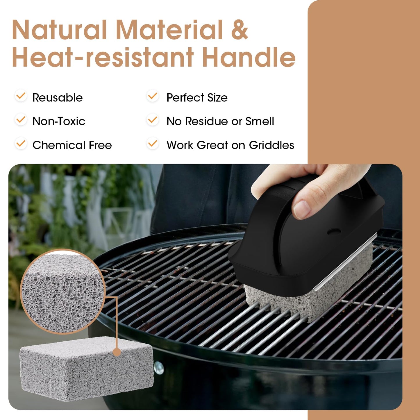 AWEASROY Heavy Duty Grill Cleaner, Grill Cleaning Bricks with Handle, Pumice Griddle Cleaning Stone Removing Stains for BBQ, Swimming Pool, Sink(4 Pack) - CookCave