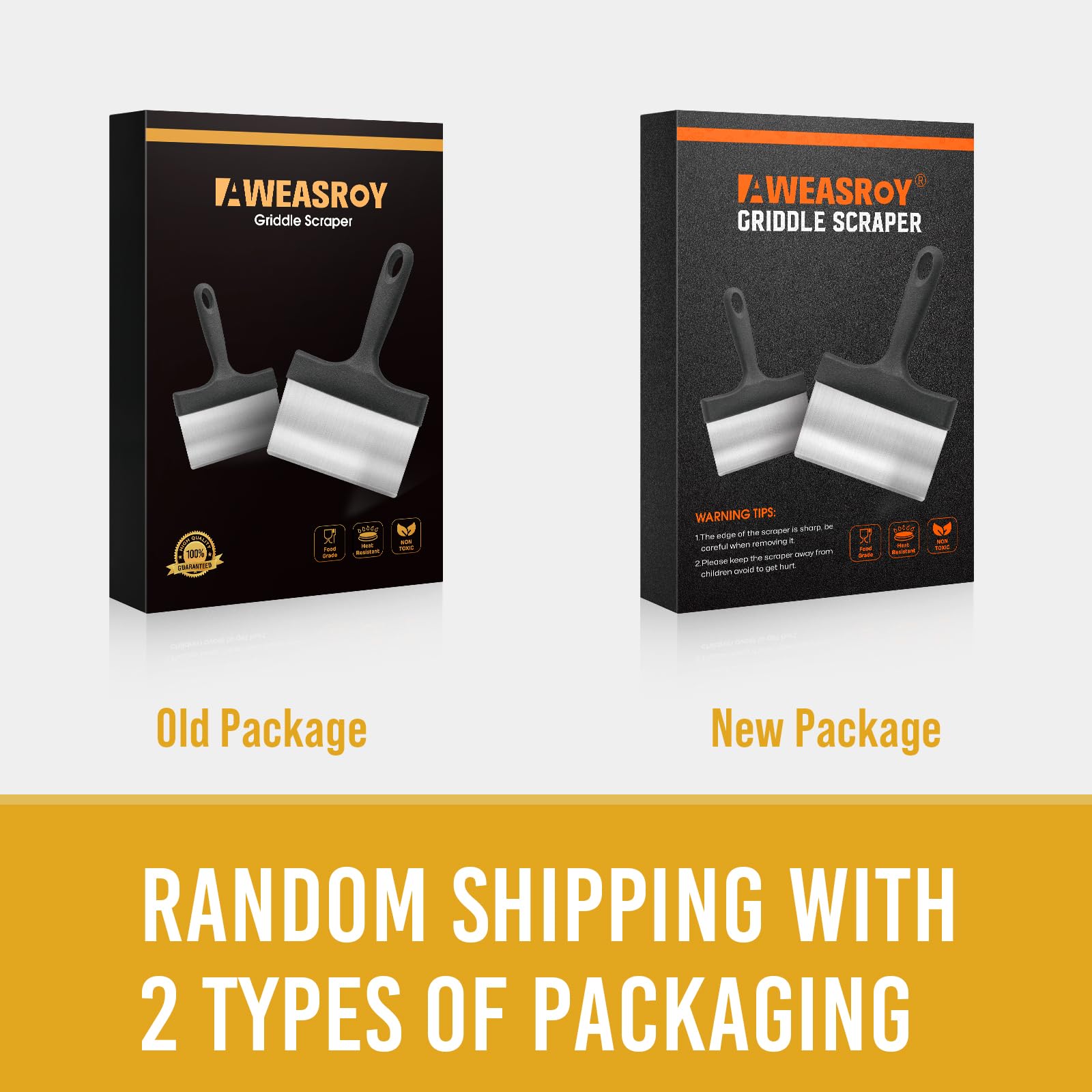 AWEASROY Heavy Duty Grill Scraper Stainless Steel Griddle Scraper with 5 Inches Handle,Sturdy Food Scraper Tool Kitchen for Blackstone Grill Accessories,Outdoor Barbecue Turners Tools (Black 2 Pcs) - CookCave