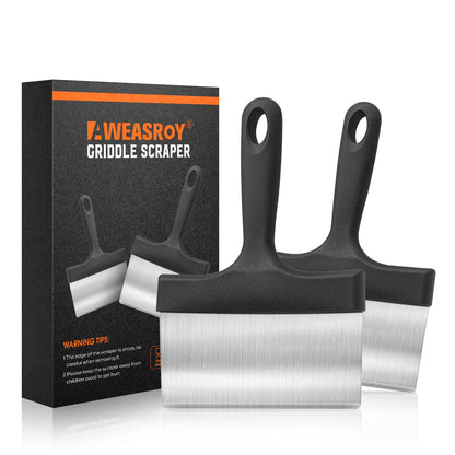 AWEASROY Heavy Duty Grill Scraper Stainless Steel Griddle Scraper with 5 Inches Handle,Sturdy Food Scraper Tool Kitchen for Blackstone Grill Accessories,Outdoor Barbecue Turners Tools (Black 2 Pcs) - CookCave