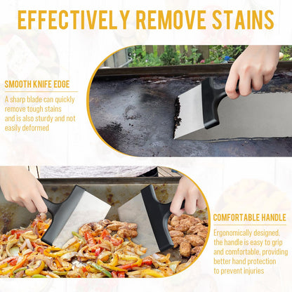 AWEASROY Heavy Duty Grill Scraper Stainless Steel Griddle Scraper with 5 Inches Handle,Sturdy Food Scraper Tool Kitchen for Blackstone Grill Accessories,Outdoor Barbecue Turners Tools (Black 2 Pcs) - CookCave