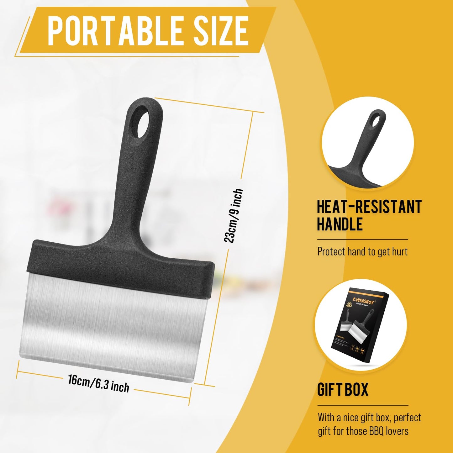 AWEASROY Heavy Duty Grill Scraper Stainless Steel Griddle Scraper with 5 Inches Handle,Sturdy Food Scraper Tool Kitchen for Blackstone Grill Accessories,Outdoor Barbecue Turners Tools (Black 2 Pcs) - CookCave