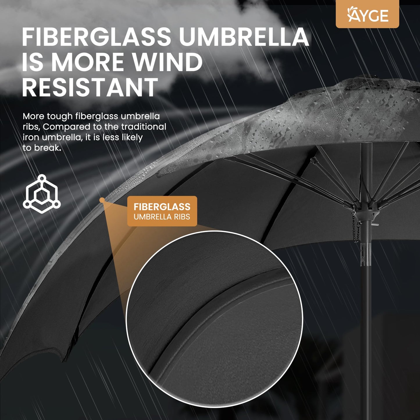 Ayge 7.5FT Large Outdoor Patio Umbrella Market Table Umbrella-UV Resistant, Easy Push Button Tilt and Crank, 6 Sturdy Fiberglass Ribs Heavy-Duty Pool Umbrella for Deck, Backyard,Garden, Yard,Black - CookCave