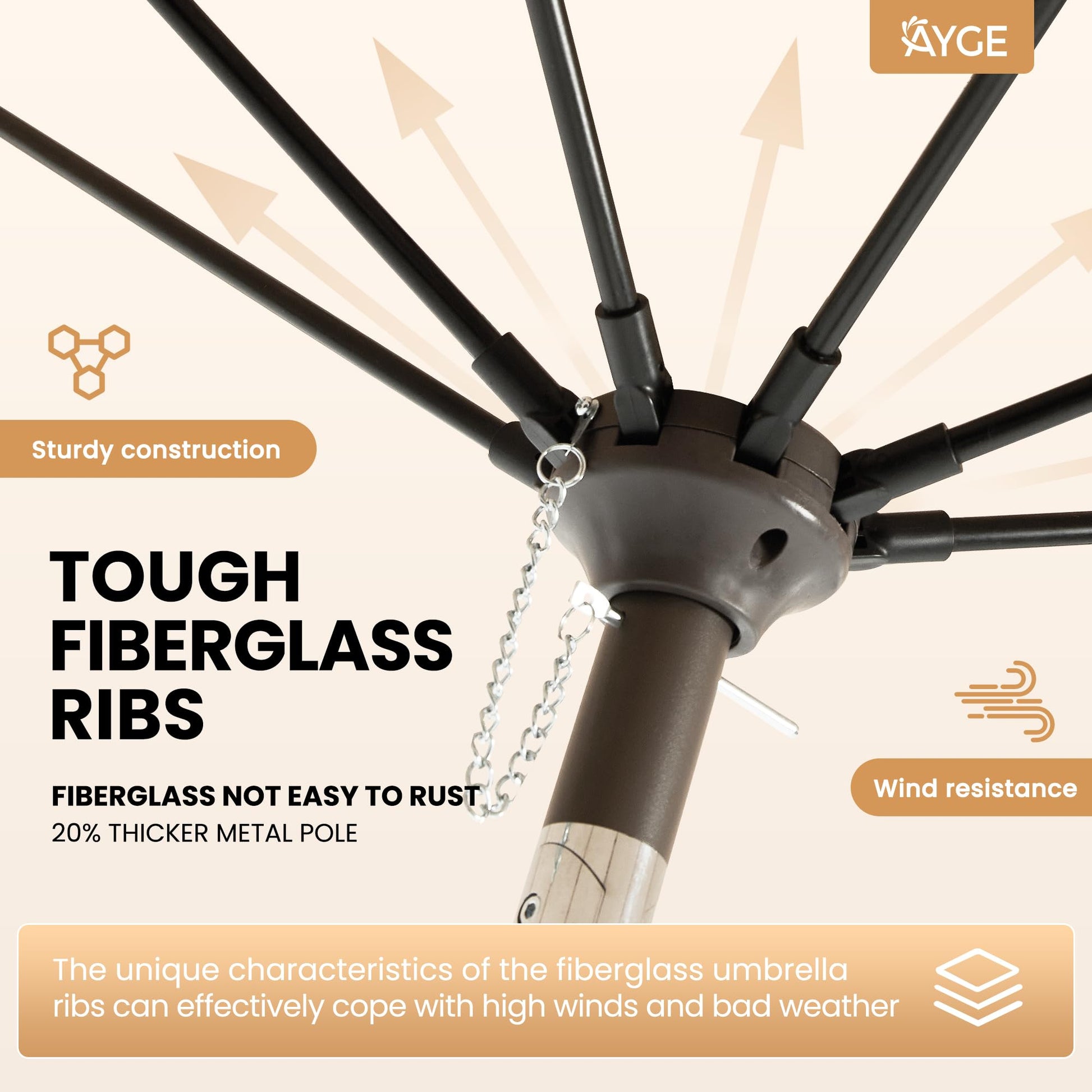 Ayge 7.5FT Large Outdoor Patio Umbrella Market Table Umbrella-UV Resistant, Easy Push Button Tilt and Crank, 6 Sturdy Fiberglass Ribs Heavy-Duty Pool Umbrella for Deck, Backyard,Garden, Yard,Black - CookCave