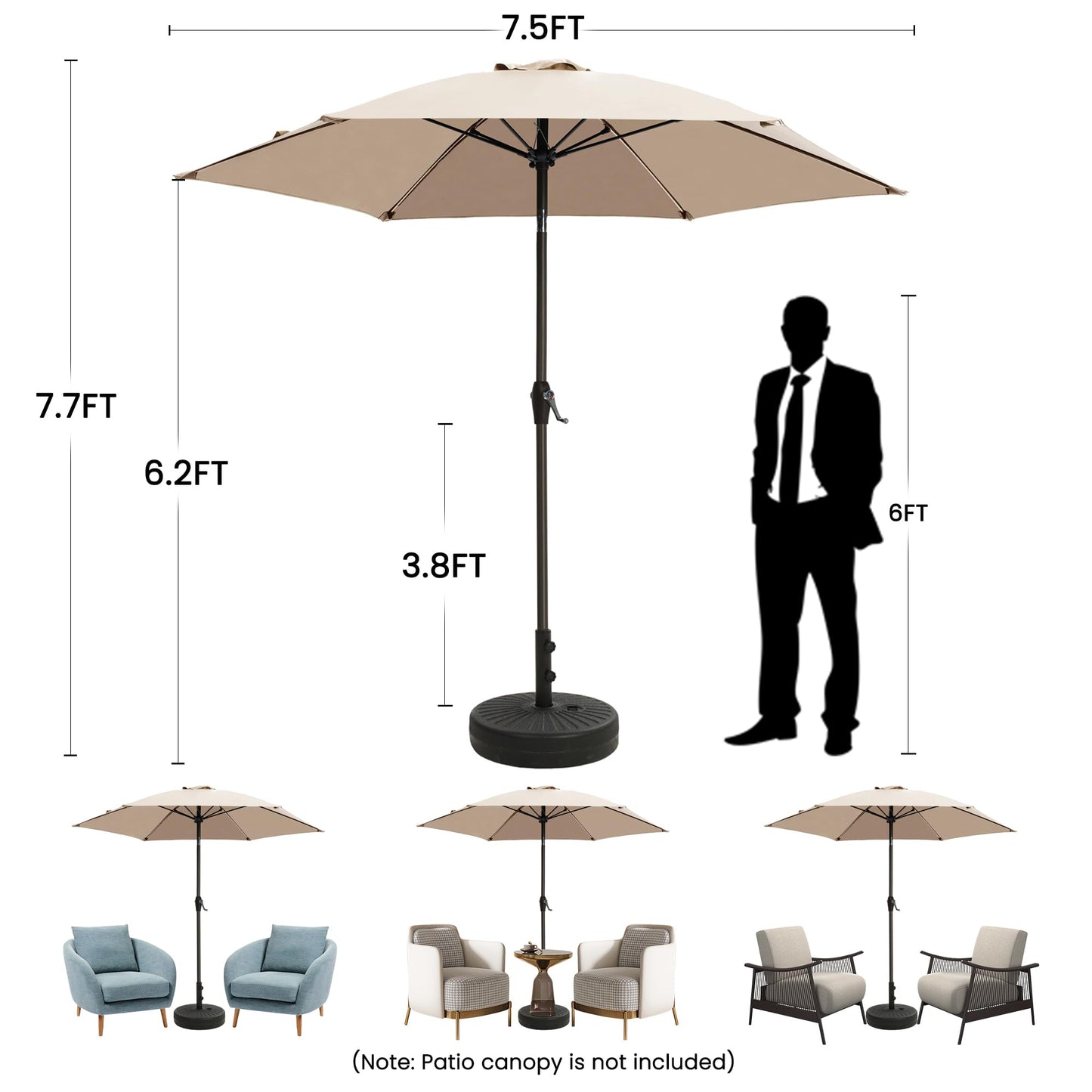 Ayge 7.5FT Large Outdoor Patio Umbrella Market Table Umbrella-UV Resistant, Easy Push Button Tilt and Crank, 6 Sturdy Fiberglass Ribs Heavy-Duty Pool Umbrella for Deck, Backyard,Garden, Yard,Black - CookCave