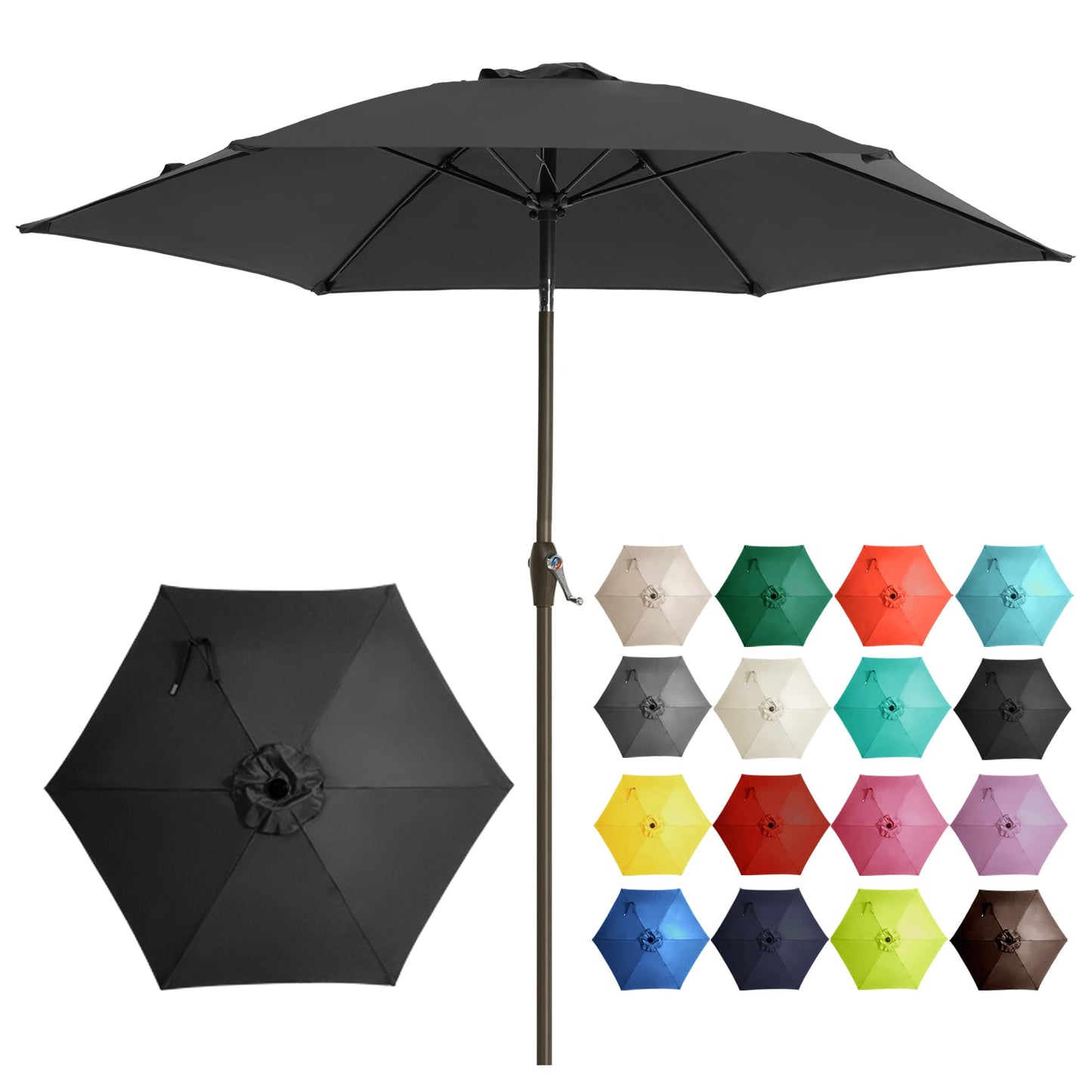 Ayge 7.5FT Large Outdoor Patio Umbrella Market Table Umbrella-UV Resistant, Easy Push Button Tilt and Crank, 6 Sturdy Fiberglass Ribs Heavy-Duty Pool Umbrella for Deck, Backyard,Garden, Yard,Black - CookCave