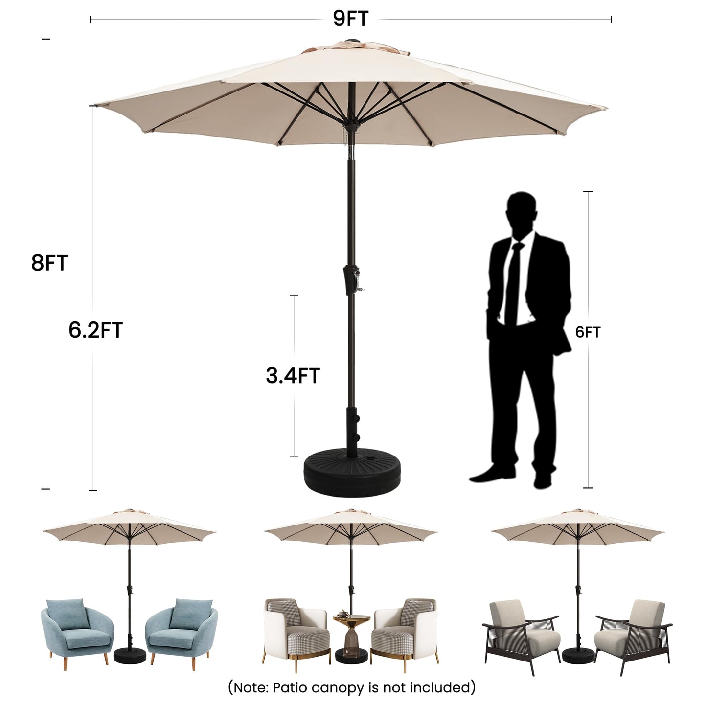 Ayge 9FT Large Outdoor Patio Umbrella Market Table Umbrella-UV Resistant, Easy Push Button Tilt and Crank, 8 Sturdy Fiberglass Ribs Heavy-Duty Pool Umbrella for Deck, Backyard,Garden,Yellow - CookCave