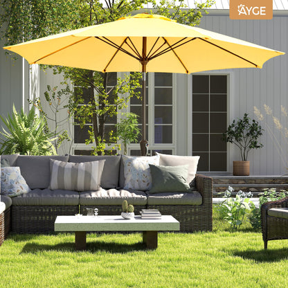 Ayge 9FT Large Outdoor Patio Umbrella Market Table Umbrella-UV Resistant, Easy Push Button Tilt and Crank, 8 Sturdy Fiberglass Ribs Heavy-Duty Pool Umbrella for Deck, Backyard,Garden,Yellow - CookCave