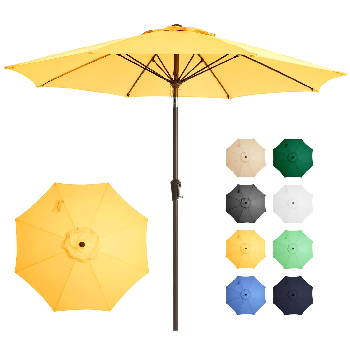 Ayge 9FT Large Outdoor Patio Umbrella Market Table Umbrella-UV Resistant, Easy Push Button Tilt and Crank, 8 Sturdy Fiberglass Ribs Heavy-Duty Pool Umbrella for Deck, Backyard,Garden,Yellow - CookCave