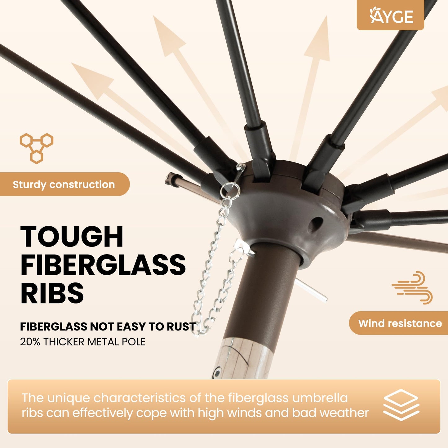 Ayge 9FT Large Outdoor Patio Umbrella Market Table Umbrella-UV Resistant, Easy Push Button Tilt and Crank, 8 Sturdy Fiberglass Ribs Heavy-Duty Pool Umbrella for Deck, Backyard,Garden,Yellow - CookCave