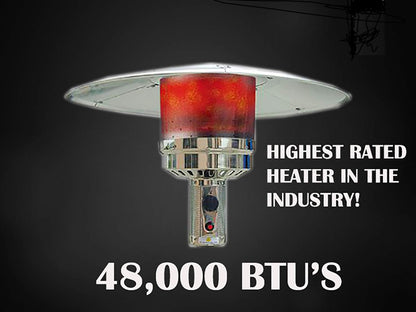 AZ Patio Outdoor Propane Gas Patio Heater, 48K BTU's, Open Door Design, Adjustable Table, Single pole, CSA approved, Hammered Bronze Finish - CookCave