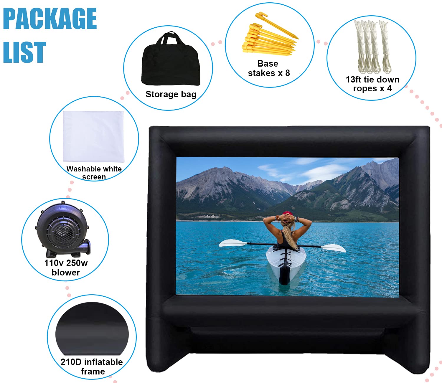AZXRHWYGS 20 Feet Inflatable Movie Screen Outdoor Theater Blow Up Projection Screen with Carry Bag Blower for Front and Rear Projection Home Theater Backyard Pool Fun - CookCave