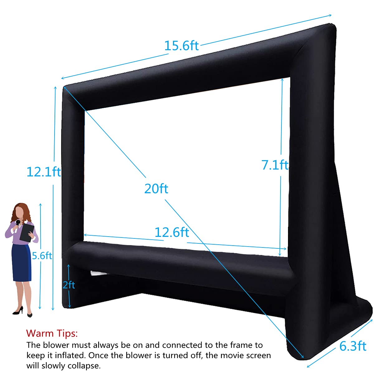 AZXRHWYGS 20 Feet Inflatable Movie Screen Outdoor Theater Blow Up Projection Screen with Carry Bag Blower for Front and Rear Projection Home Theater Backyard Pool Fun - CookCave