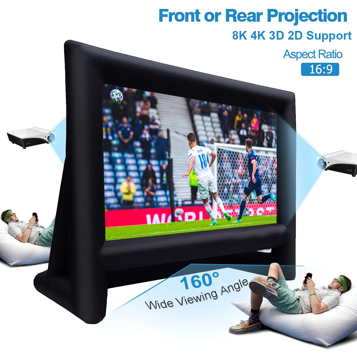 AZXRHWYGS 20 Feet Inflatable Movie Screen Outdoor Theater Blow Up Projection Screen with Carry Bag Blower for Front and Rear Projection Home Theater Backyard Pool Fun - CookCave