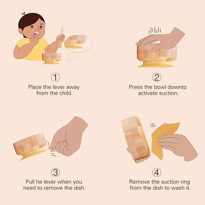 Baby Bamboo Bowls with Suction and Matching Spoon Set - 2PC Feeding Supplies Set for Infant, Toddlers - Detachable Silicone Suction Stay Put Base for Wooden Bowl - BPA Free （Marble） - CookCave