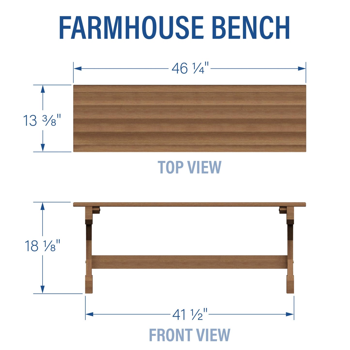 Backyard Discovery 46" Meranti Wood Farmhouse Bench with Walnut Stain, Designed for Indoor and Outdoor Use, Entryway, Living Room, Garden, Patio, Porch, Deck - CookCave