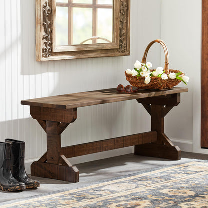 Backyard Discovery 46" Meranti Wood Farmhouse Bench with Walnut Stain, Designed for Indoor and Outdoor Use, Entryway, Living Room, Garden, Patio, Porch, Deck - CookCave