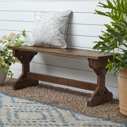 Backyard Discovery 46" Meranti Wood Farmhouse Bench with Walnut Stain, Designed for Indoor and Outdoor Use, Entryway, Living Room, Garden, Patio, Porch, Deck - CookCave