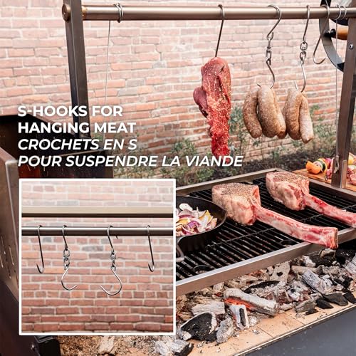 Backyard Discovery Argentine Santa Maria Wood Fire & Charcoal BBQ Grill with Brasero, Adjustable Grill Grates, Fire Bricks, Heavy-Duty Steel, S-Hooks, Acacia Wood Table for Outdoor Gaucho Grilling - CookCave