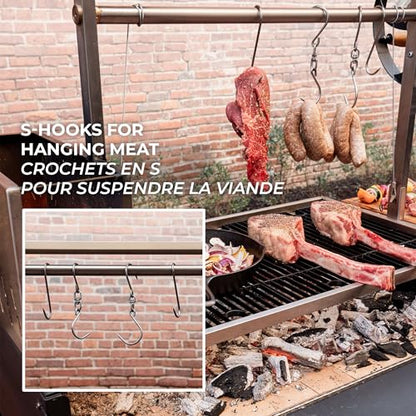 Backyard Discovery Argentine Santa Maria Wood Fire & Charcoal BBQ Grill with Brasero, Adjustable Grill Grates, Fire Bricks, Heavy-Duty Steel, S-Hooks, Acacia Wood Table for Outdoor Gaucho Grilling - CookCave